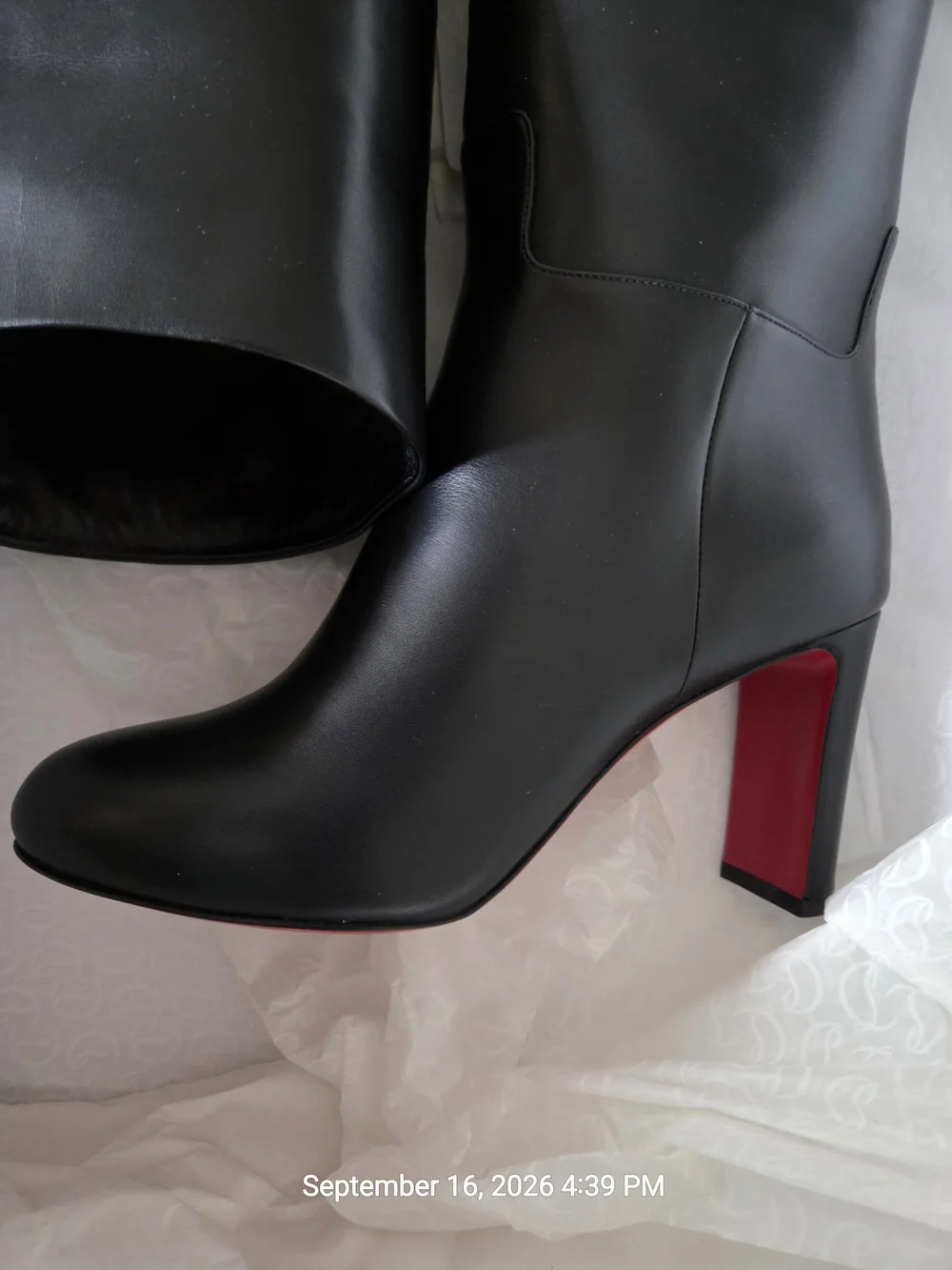 Over-the-Knee Black Leather Boots with Red Block Heel